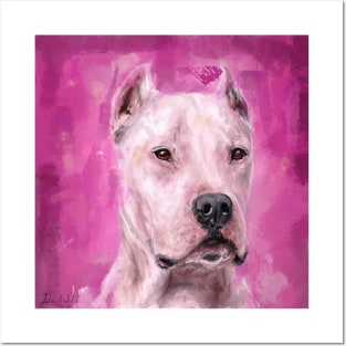 Painting of A Dogo Argentino on Pink Magenta Backround Posters and Art